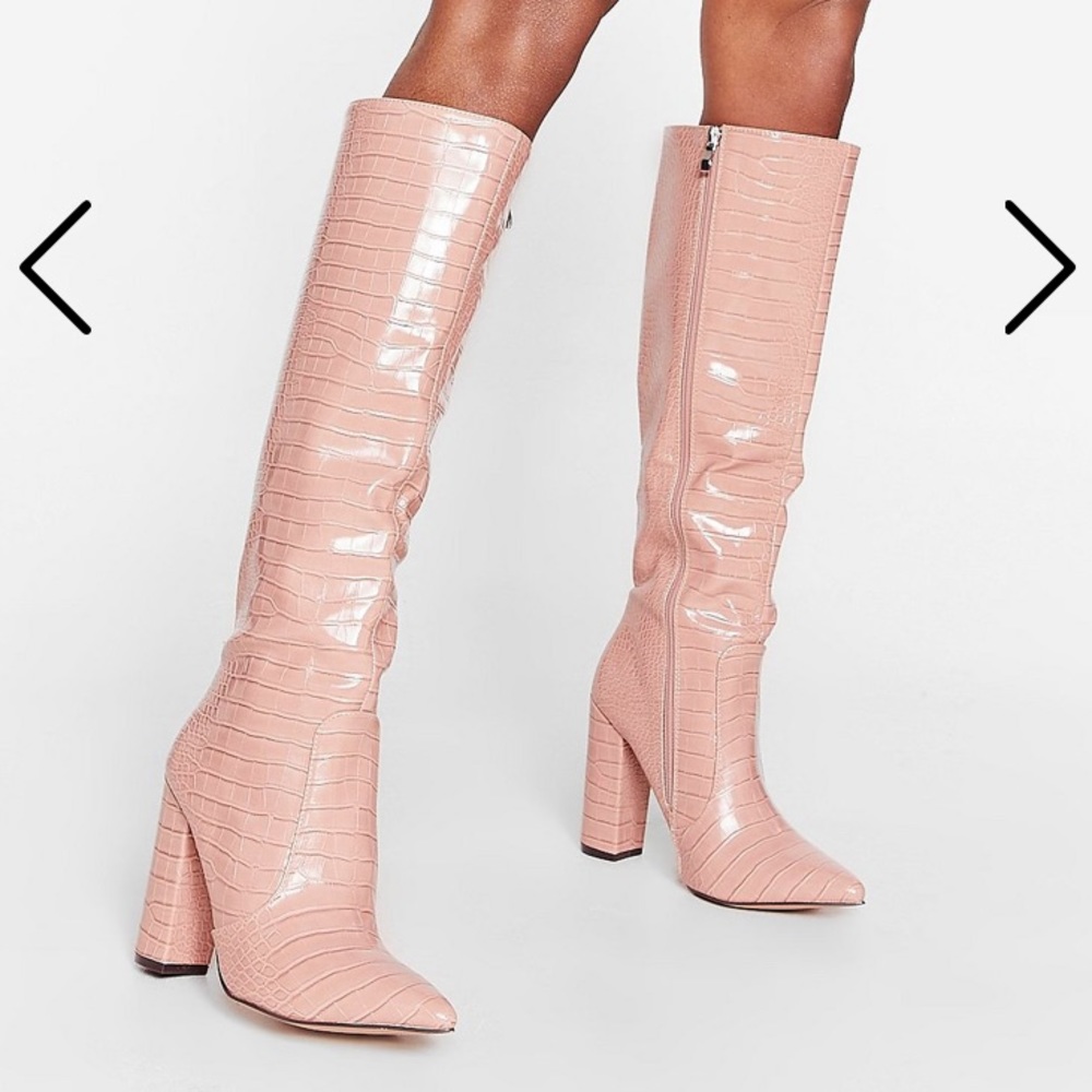 Nasty Gal We Knee Business Faux Leather Croc Boots